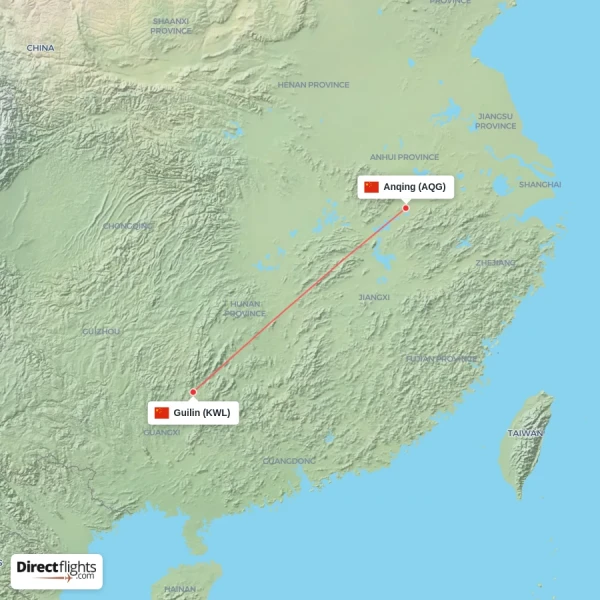 Anqing - Guilin direct flight map