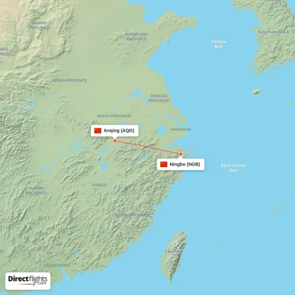 Anqing - Ningbo direct flight map