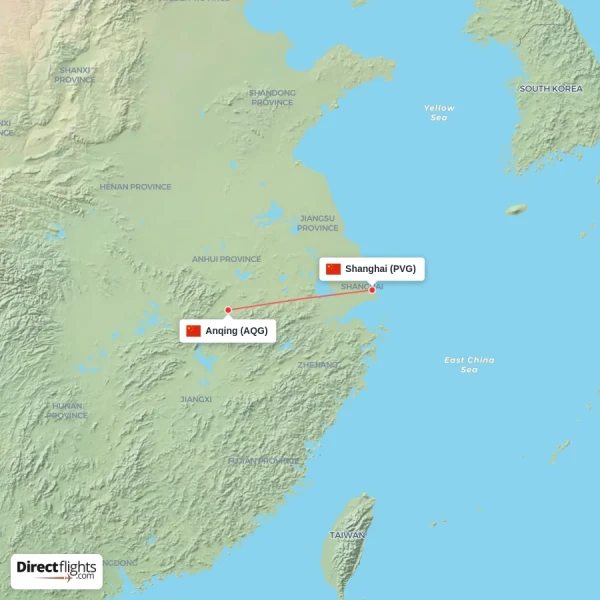 Anqing - Shanghai direct flight map
