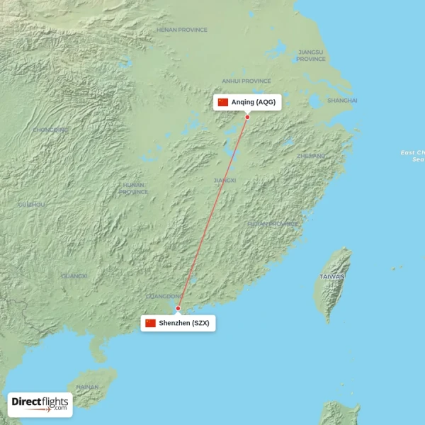 Anqing - Shenzhen direct flight map