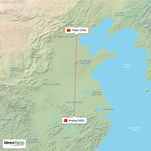 Anqing - Tianjin direct flight map