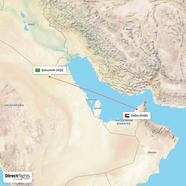 Qaisumah - Dubai direct flight map