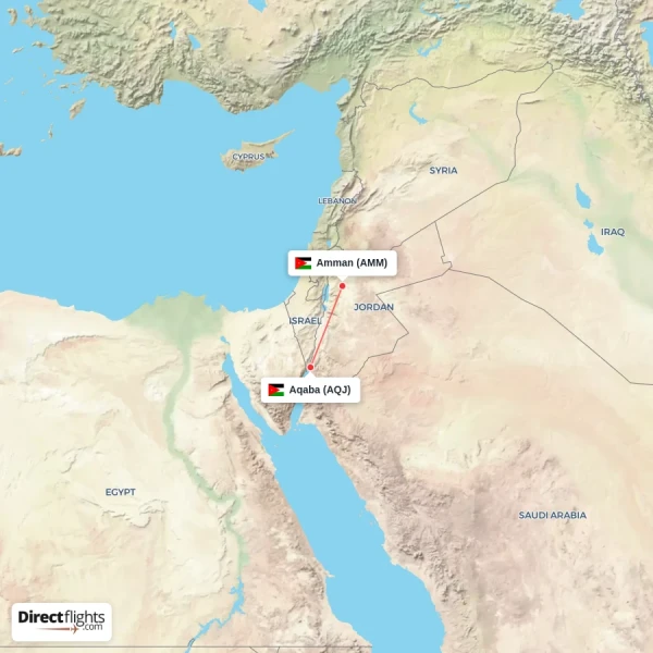 Aqaba - Amman direct flight map