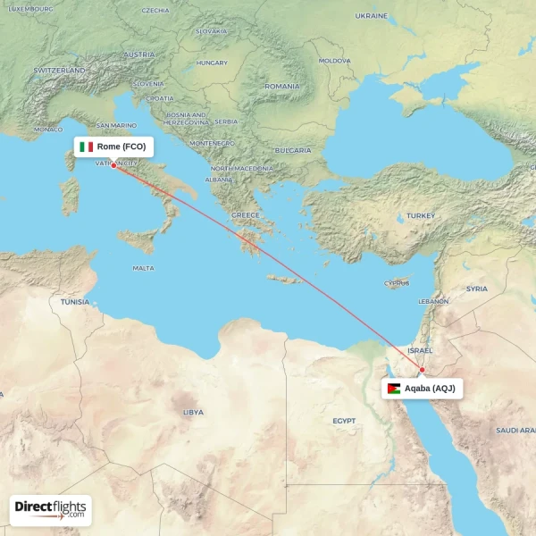 Aqaba - Rome direct flight map