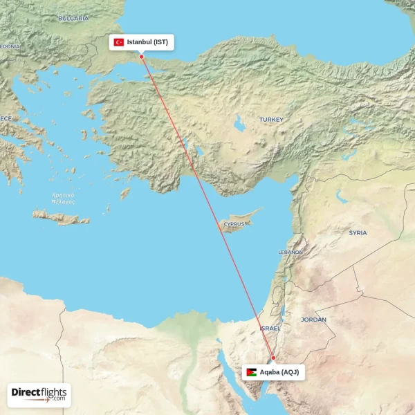 Aqaba - Istanbul direct flight map