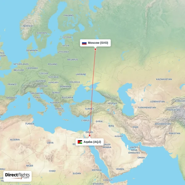 Aqaba - Moscow direct flight map