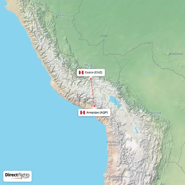 Arequipa - Cuzco direct flight map