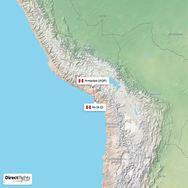 Arequipa - Ilo direct flight map