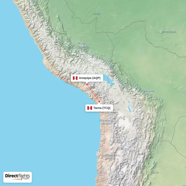 Arequipa - Tacna direct flight map