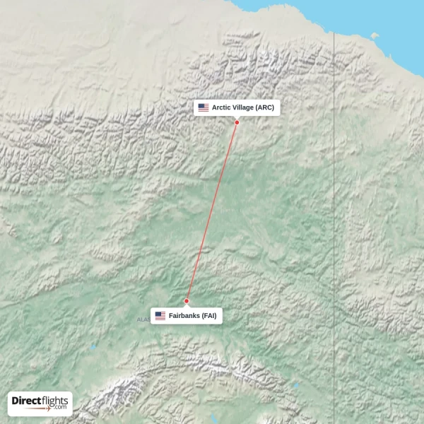 Arctic Village - Fairbanks direct flight map