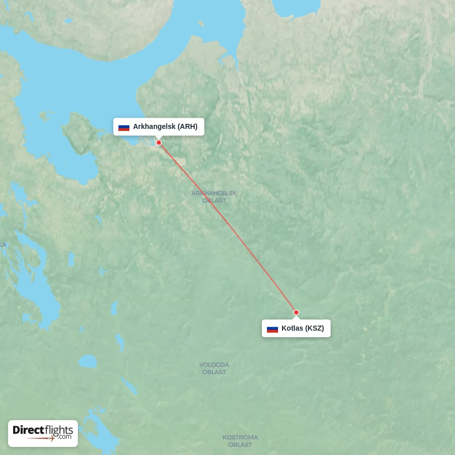 ARH - KSZ route map