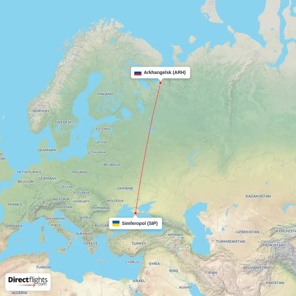 Arkhangelsk - Simferopol direct flight map