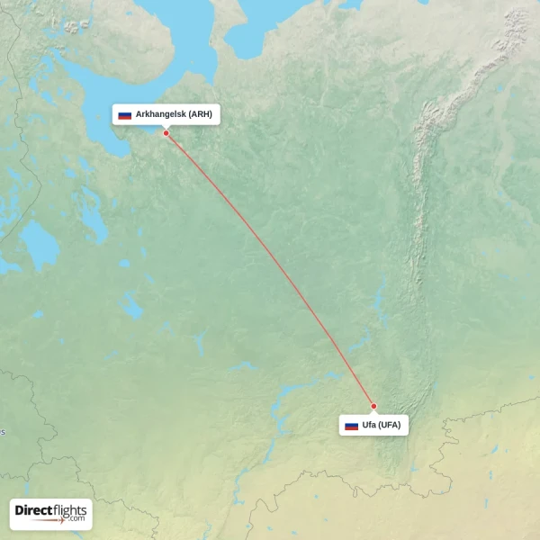 Arkhangelsk - Ufa direct flight map