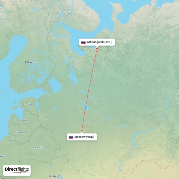 Arkhangelsk - Moscow direct flight map