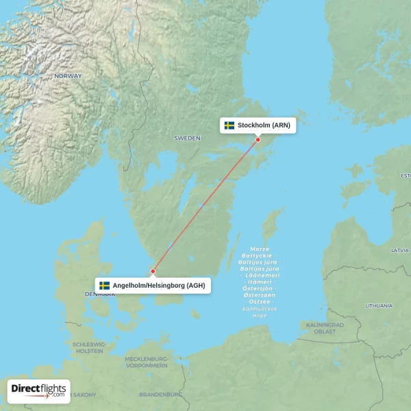 Stockholm - Angelholm/Helsingborg direct flight map
