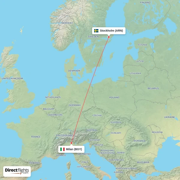Stockholm - Milan direct flight map