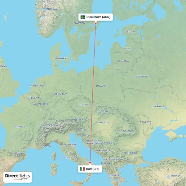 Stockholm - Bari direct flight map