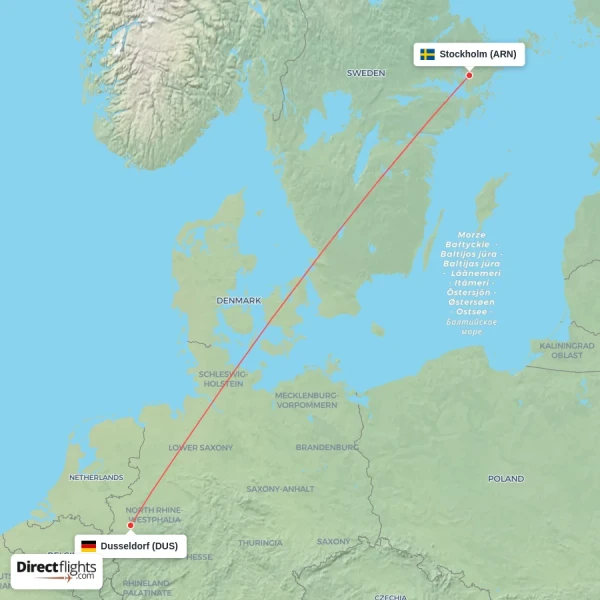 Stockholm - Dusseldorf direct flight map
