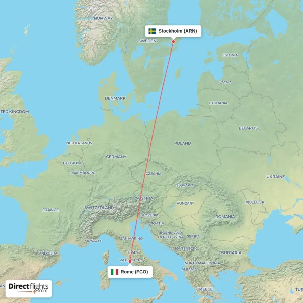 Stockholm - Rome direct flight map