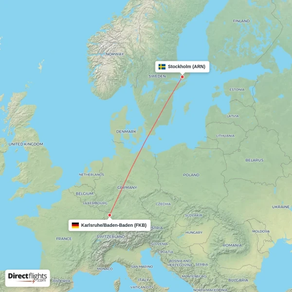 Stockholm - Karlsruhe/Baden-Baden direct flight map