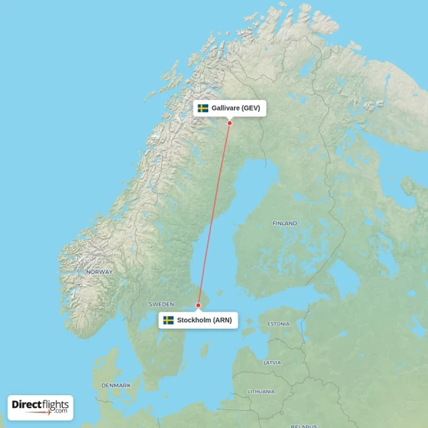 Stockholm - Gallivare direct flight map