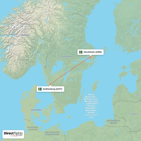 Stockholm - Gothenburg direct flight map