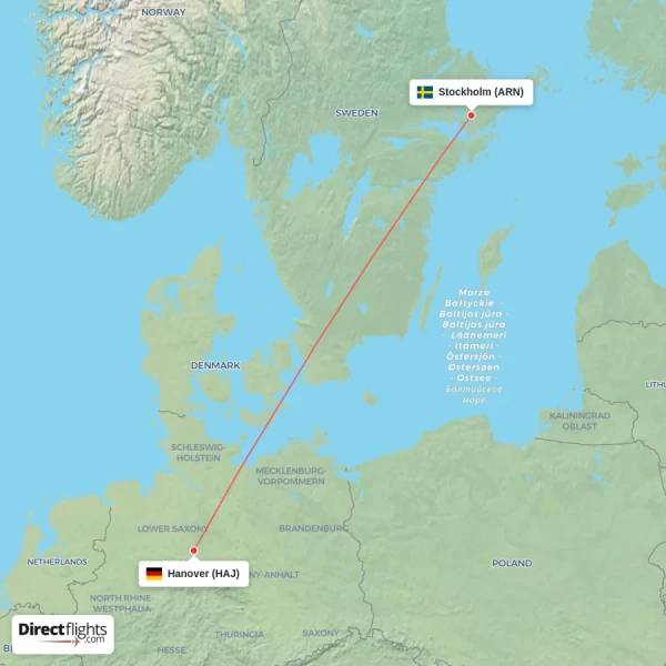 Stockholm - Hanover direct flight map