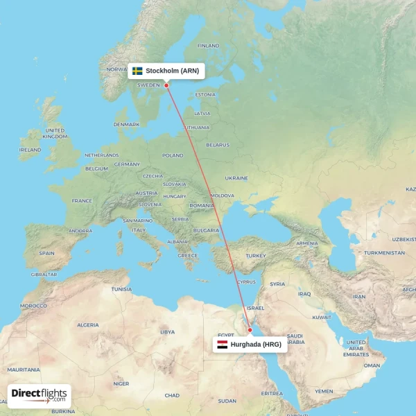 Stockholm - Hurghada direct flight map
