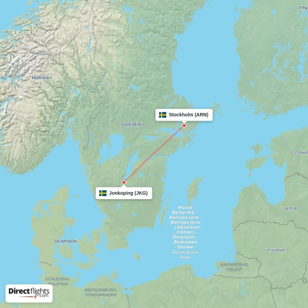 Stockholm - Jonkoping direct flight map