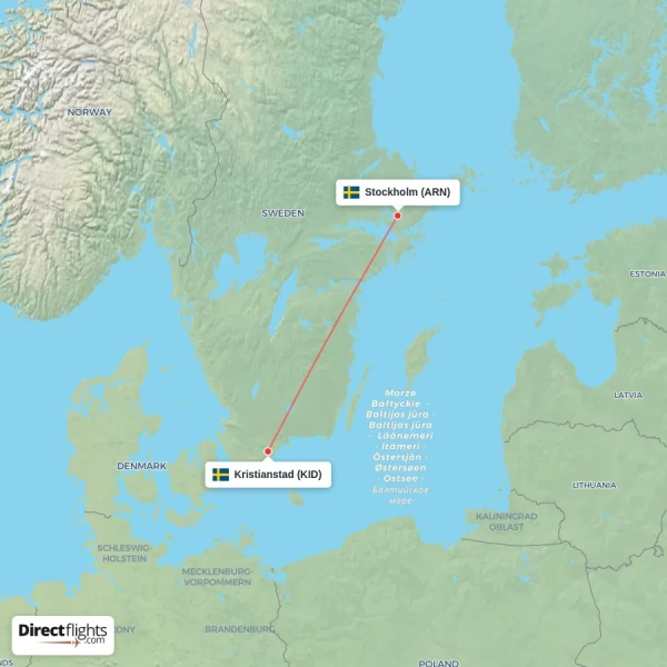 Stockholm - Kristianstad direct flight map