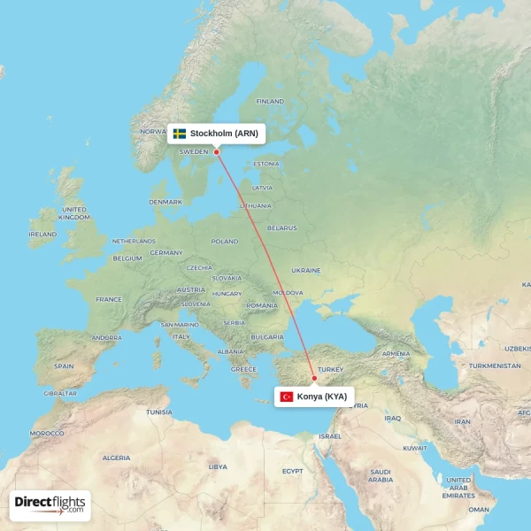 Stockholm - Konya direct flight map