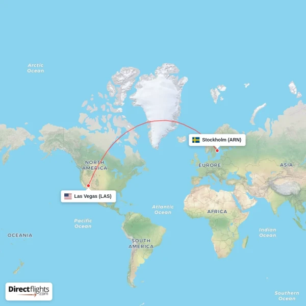 Stockholm - Las Vegas direct flight map