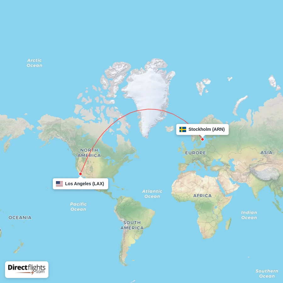 ARN - LAX route map