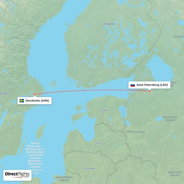 Stockholm - Saint Petersburg direct flight map