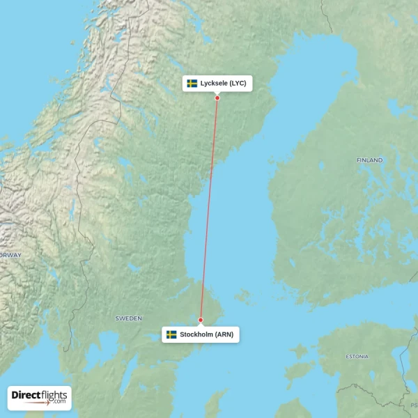 Stockholm - Lycksele direct flight map