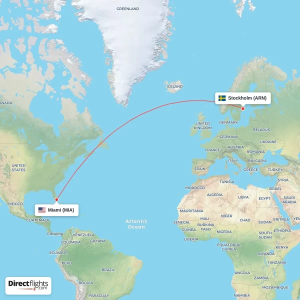 Stockholm - Miami direct flight map