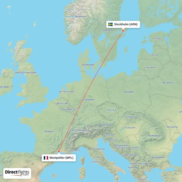 Stockholm - Montpellier direct flight map