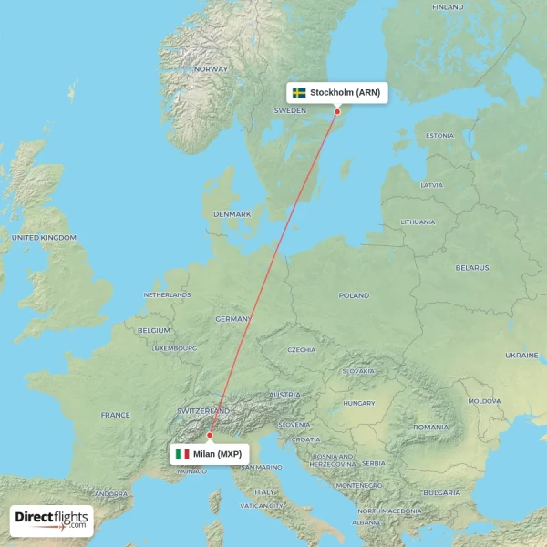 Stockholm - Milan direct flight map