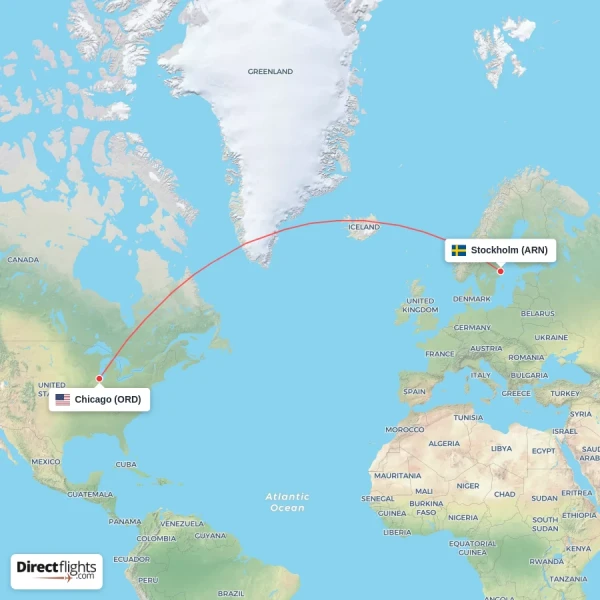 Stockholm - Chicago direct flight map