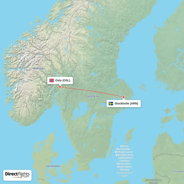 Stockholm - Oslo direct flight map