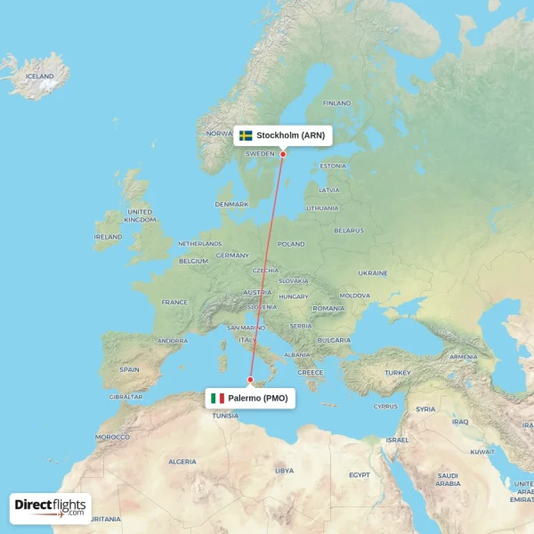 Stockholm - Palermo direct flight map