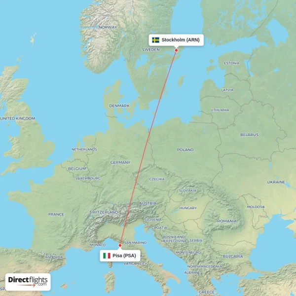 Stockholm - Pisa direct flight map