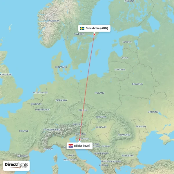 Stockholm - Rijeka direct flight map