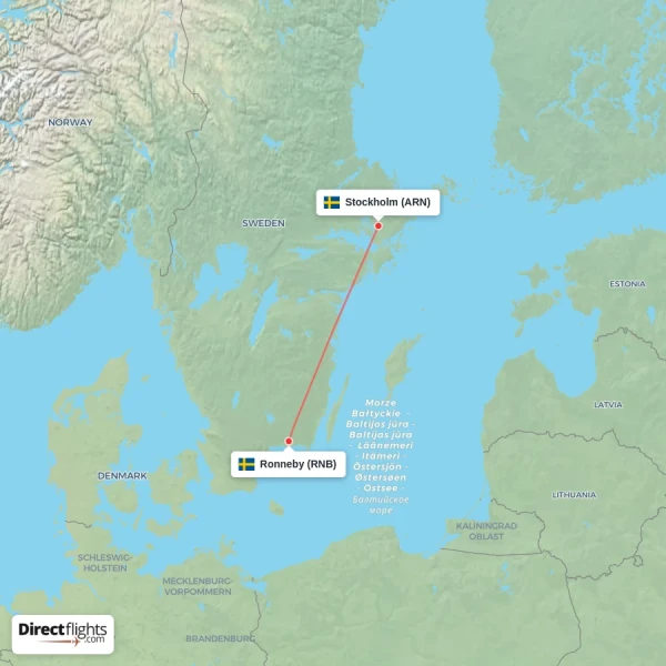 Stockholm - Ronneby direct flight map