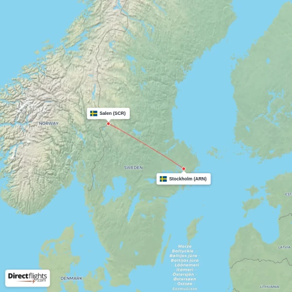 Stockholm - Salen direct flight map