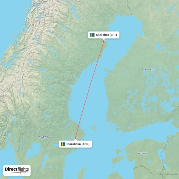 Stockholm - Skelleftea direct flight map