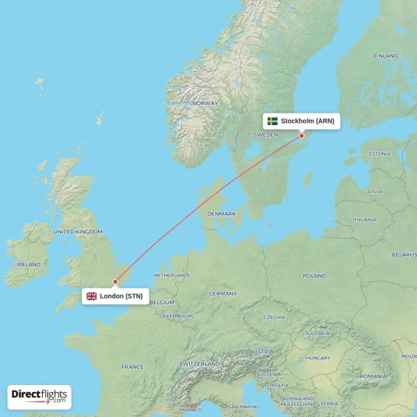Stockholm - London direct flight map