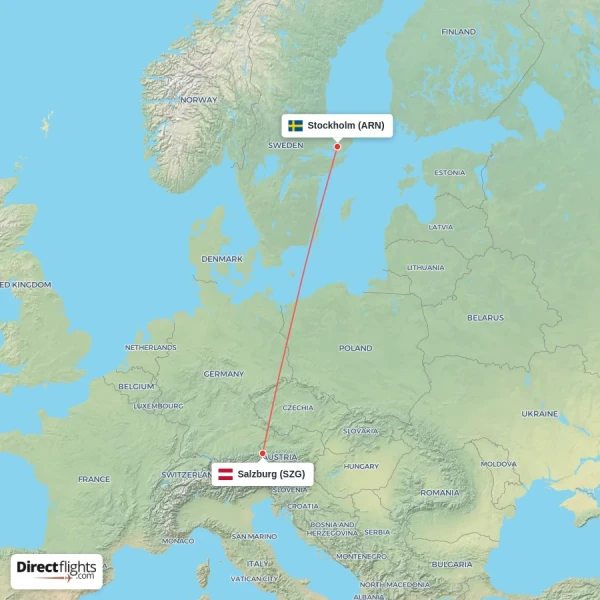 Stockholm - Salzburg direct flight map