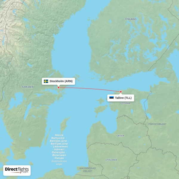 Stockholm - Tallinn direct flight map