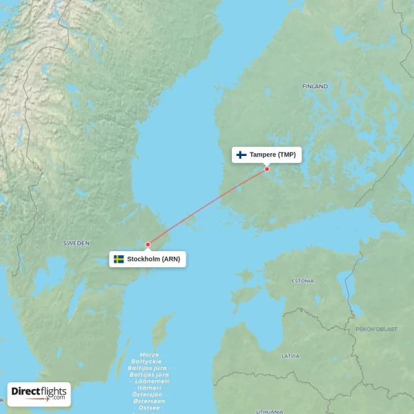 Stockholm - Tampere direct flight map